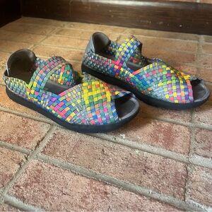 Baretraps Ivette Women 8.5 Peep-Toe Canvas Mary Janes Multicolor Slip On Stretch